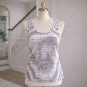 LOLE Striped Scoop Sleeveless Athletic Tank Top White Gray Small